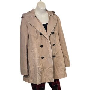 Guess Women's Beige Khaki Tan Dbl Breasted Water Resistant Hooded Trench Coat M
